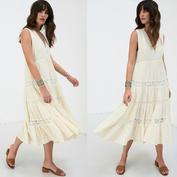 Doe Eyed Midi Dress Cream Gown S Spell Designs NWT - Picture 8 of 16